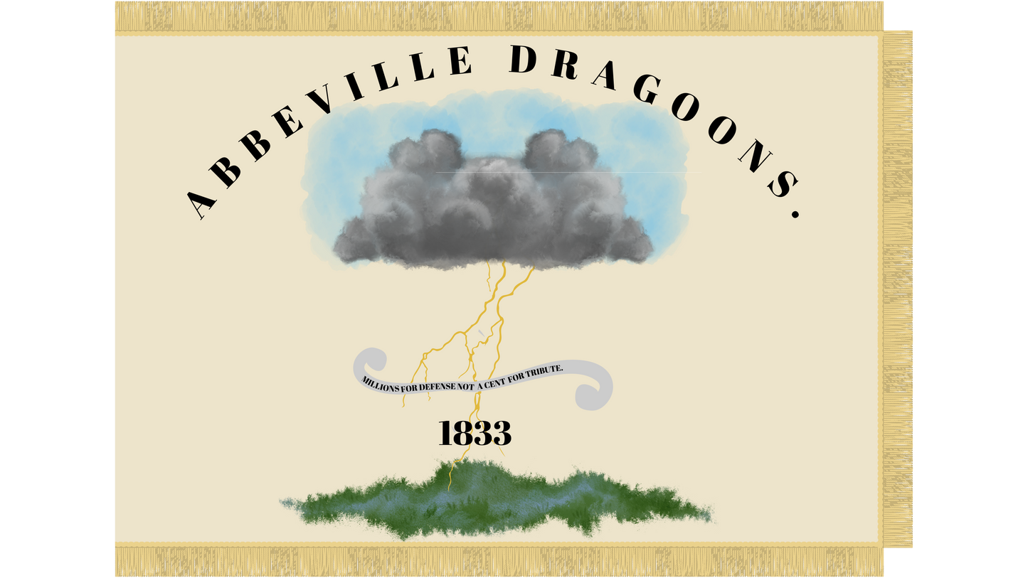 "Millions for defense not a cent for tribute." Abbeville Dragoons Flag Stickers/Magnet