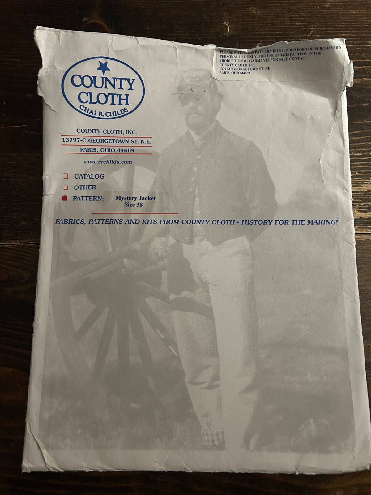 Montgomery Depot Jacket Pattern Size 38 - County Cloth