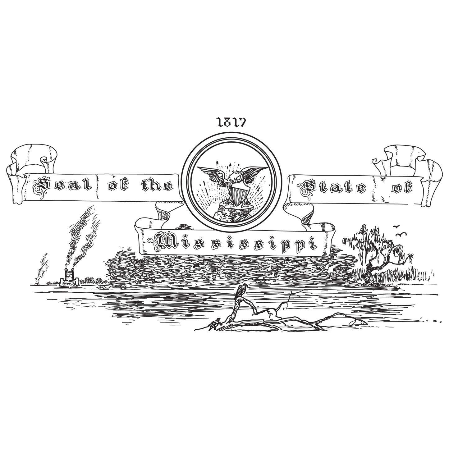 Mississippi State Seal and River T-Shirt