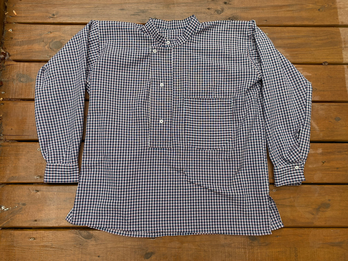 "Sent from Home" Band Collar Shirt - Plaid