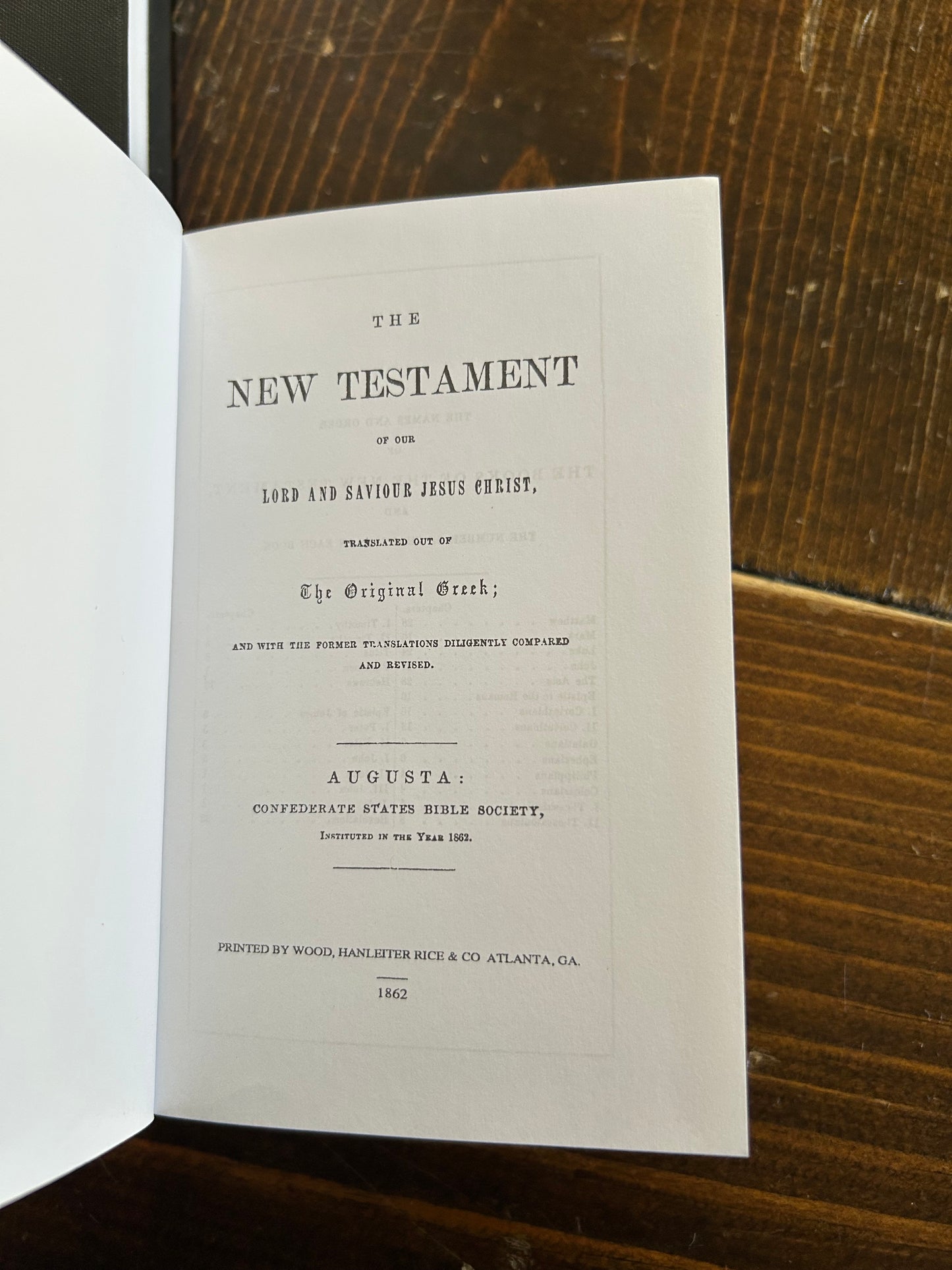 Confederate States Bible Society Reproduction New Testament