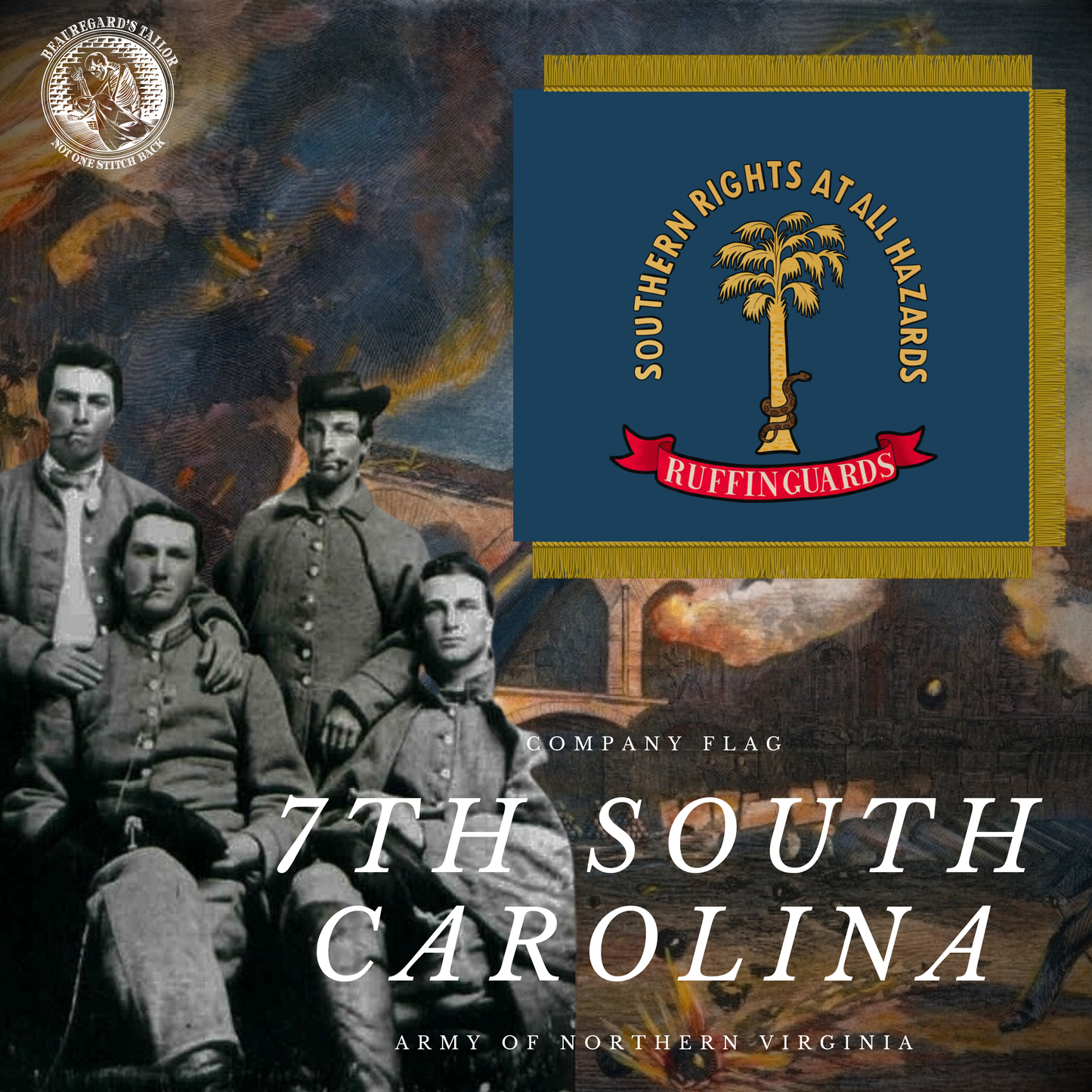 "Southern Rights at All Hazards" 7th South Carolina - Ruffin Guard Flag Stickers/Magnet