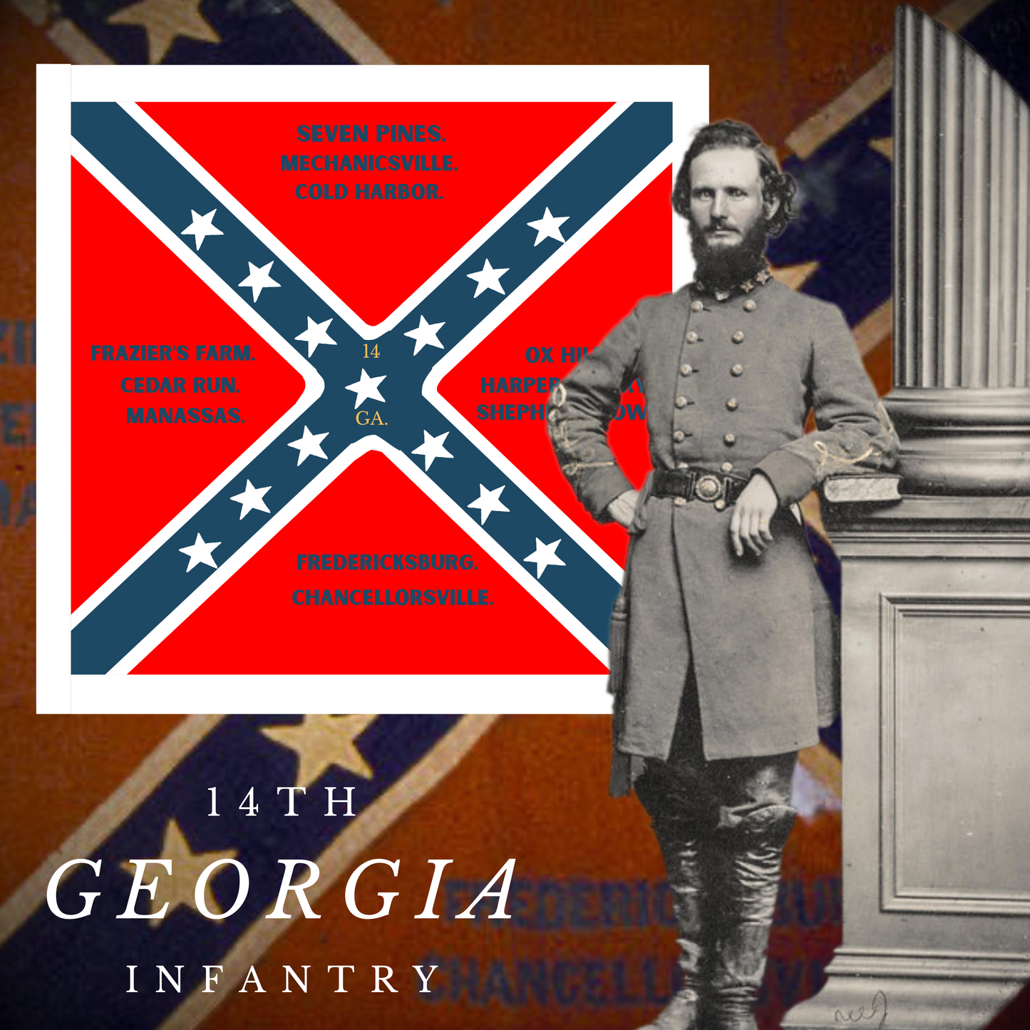 14th Georgia Infantry Battle Flag Sticker/Magnet
