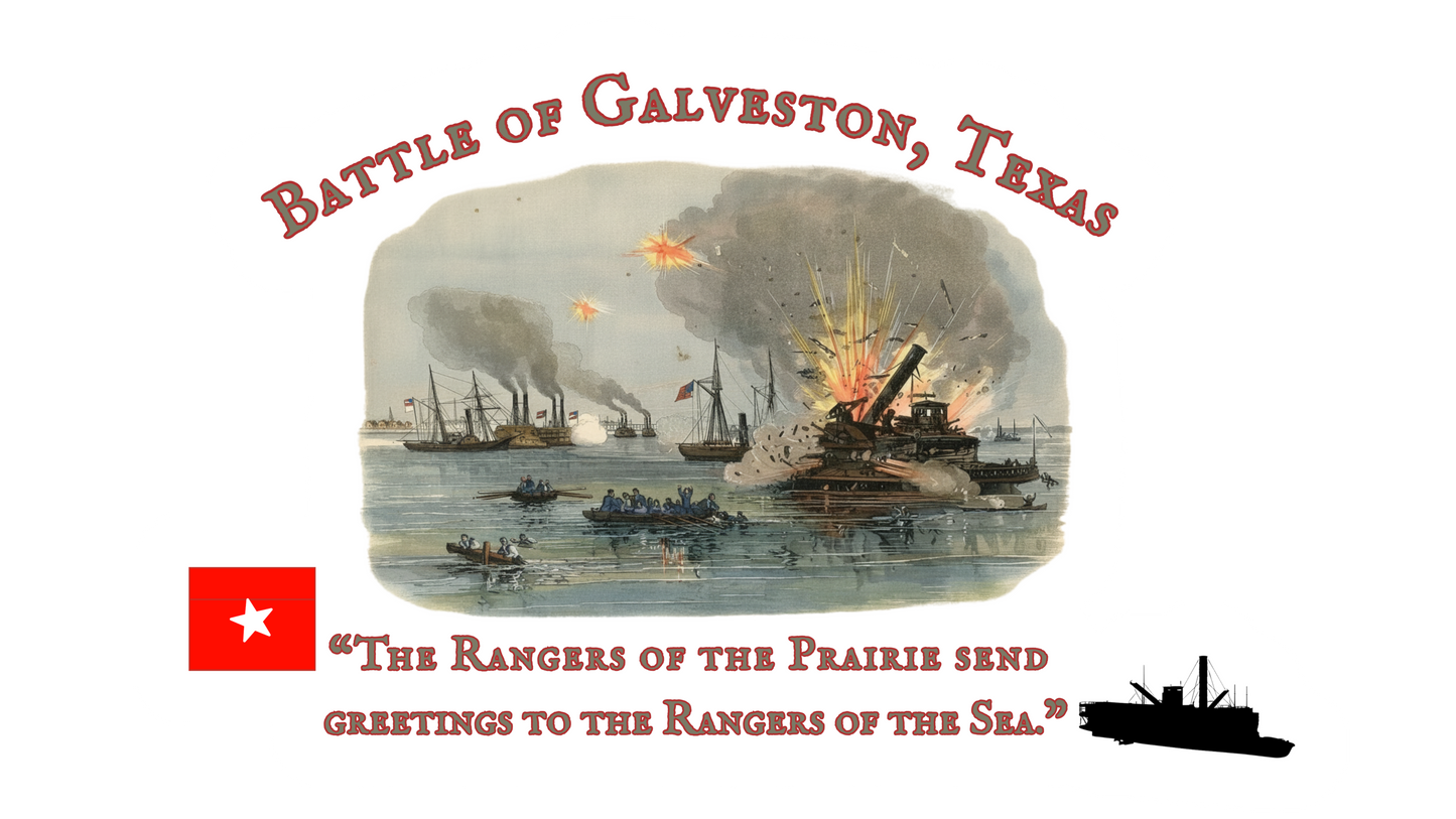 "The Rangers of the Prairie send greetings to the Rangers of the Sea.” Battle of Galveston Stickers/Magnet