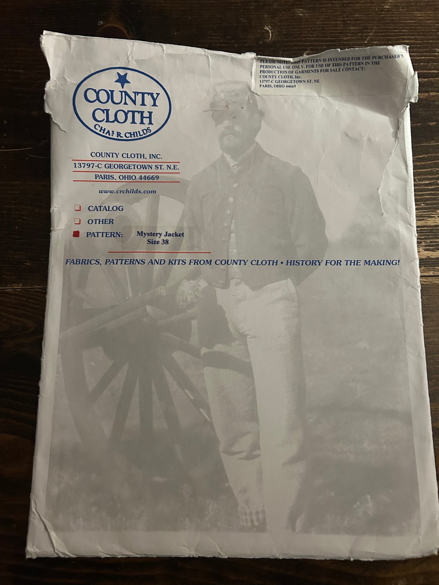 Montgomery Depot Jacket Pattern Size 38 - County Cloth