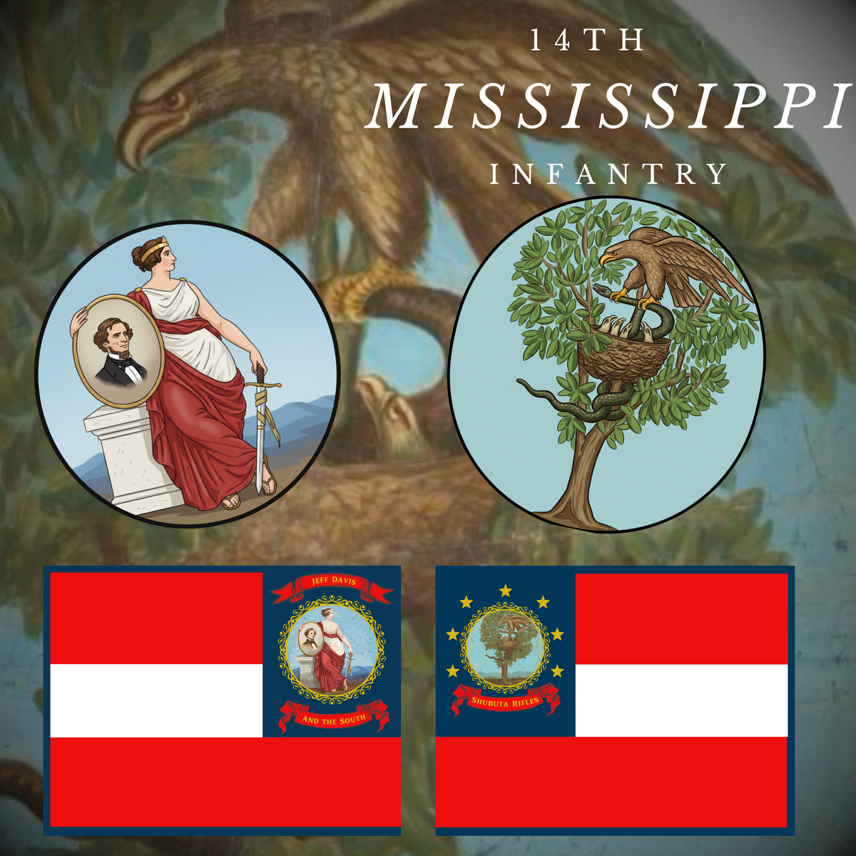 14th Mississippi Infantry - Company A - Shubuta Rifles Flag Canton Stickers