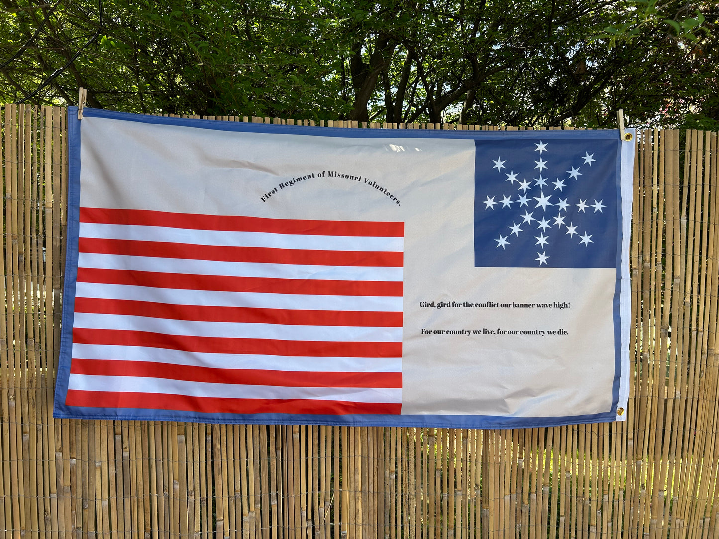"Gird, gird for the conflict our banner wave high!" 1st Missouri Volunteers Seminole War Flag